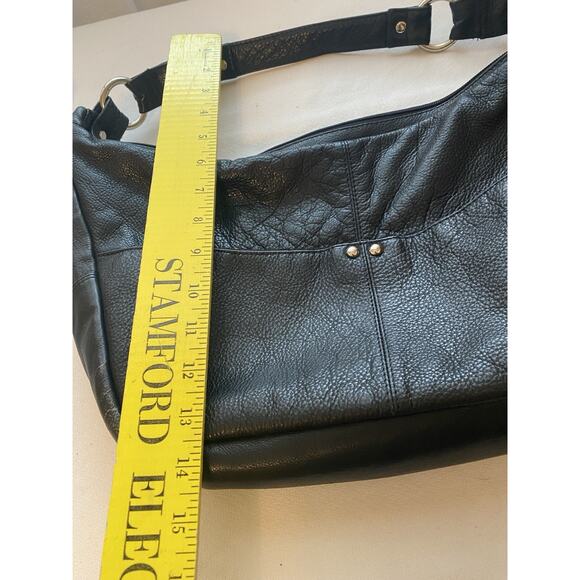 Great American Leather Works Purse Double Top Zip Black SHOULDER Silver Stud - Picture 2 of 10